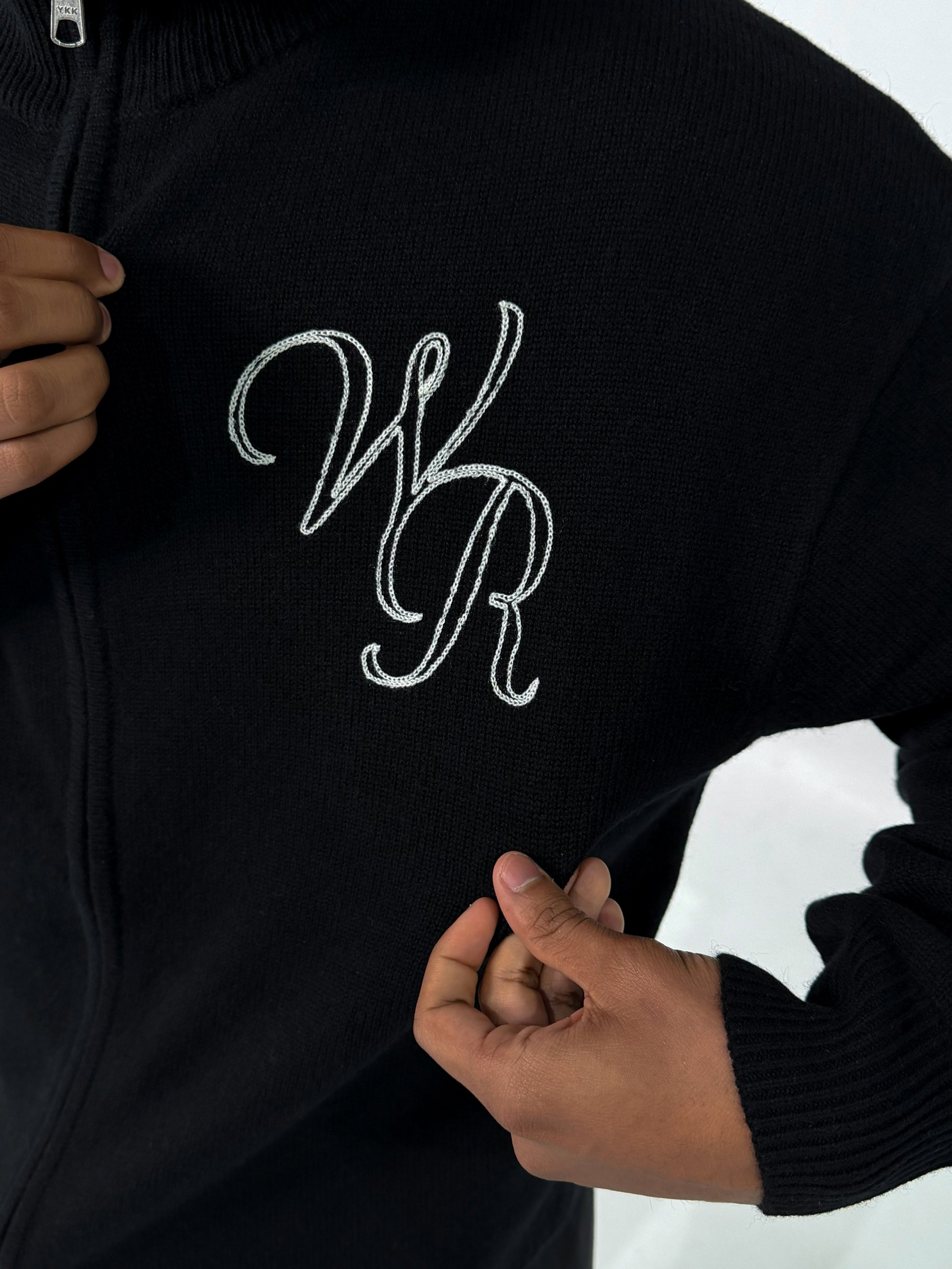 Wool Cashmere Zip Up | Black