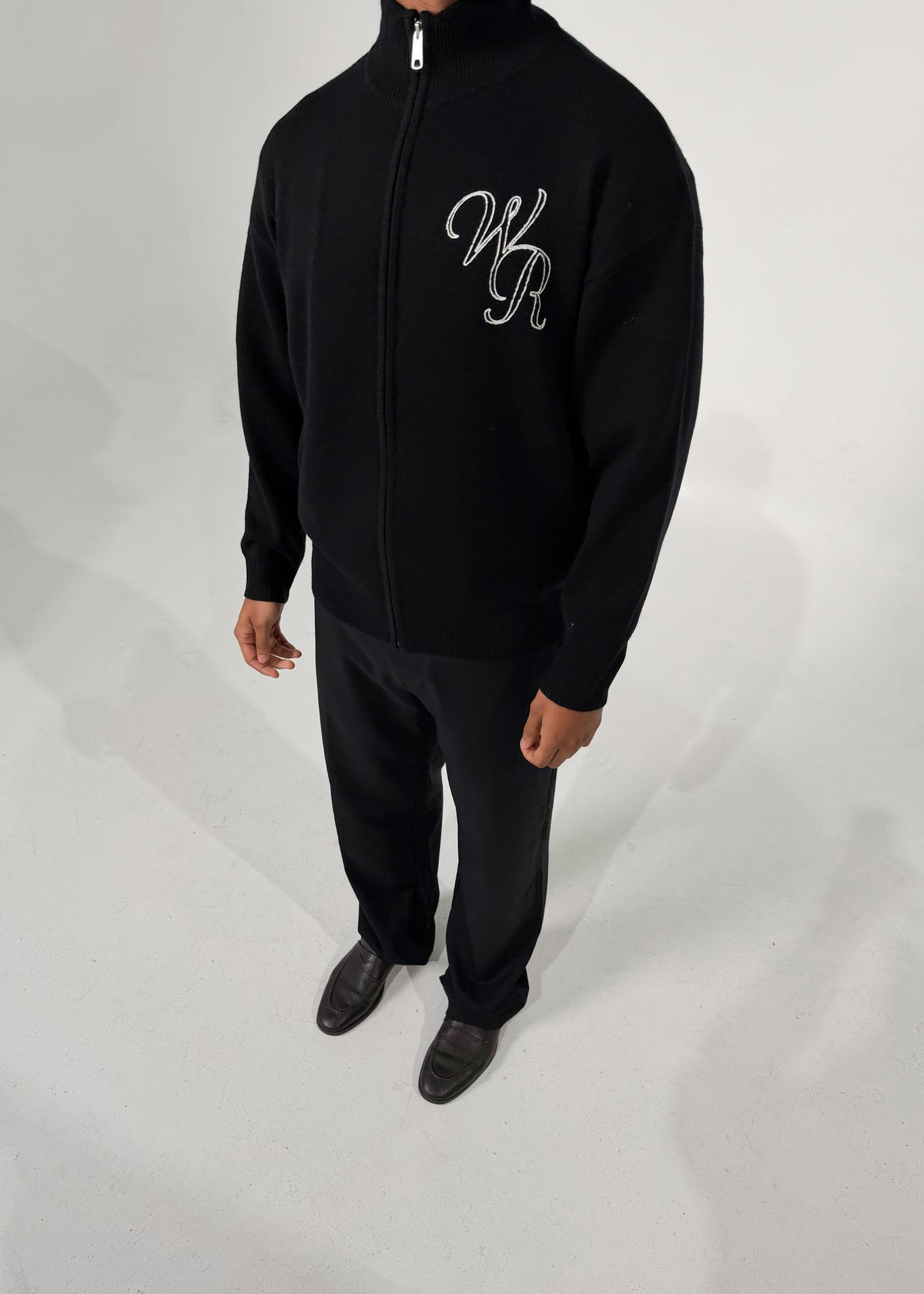 Wool Cashmere Zip Up | Black