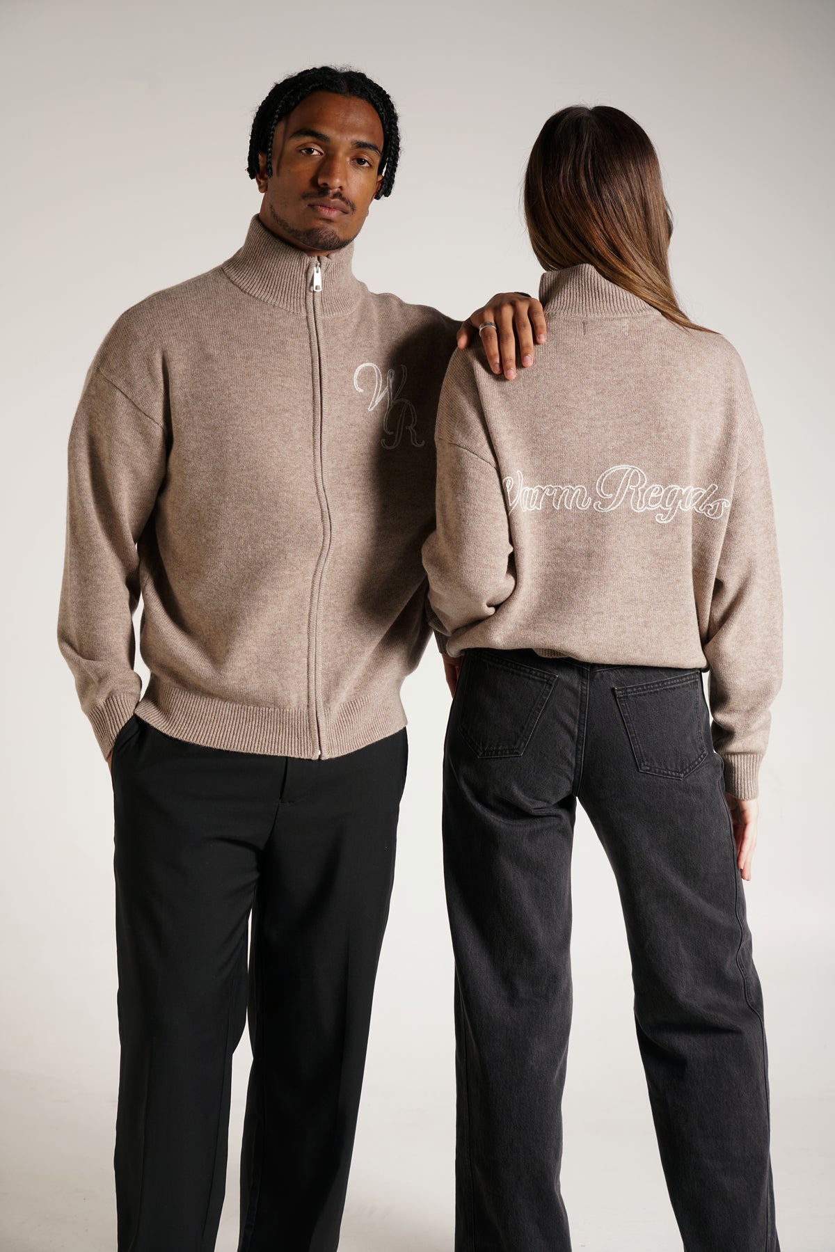 Wool Cashmere Zip Up | Taupe