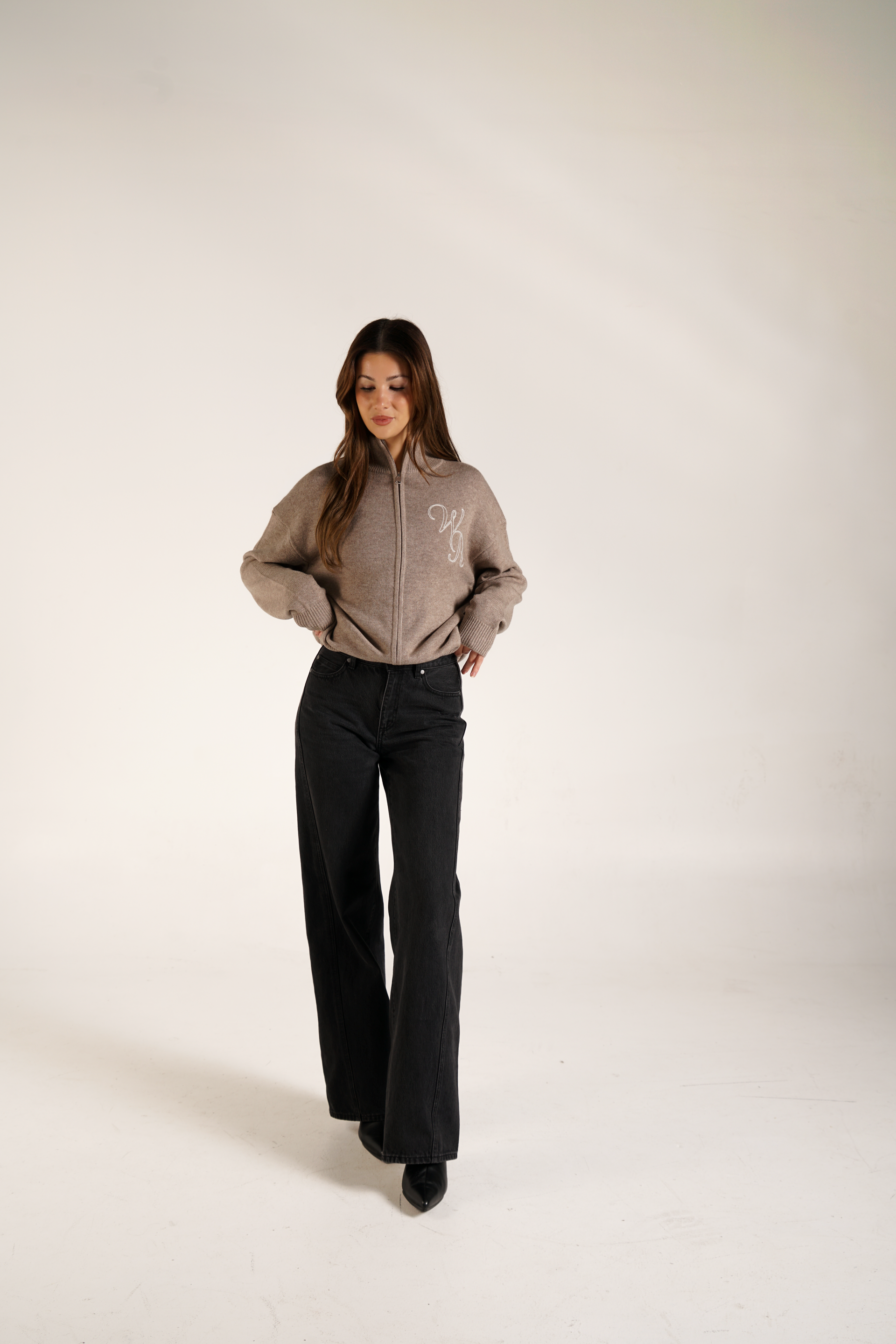 Wool Cashmere Zip Up | Taupe