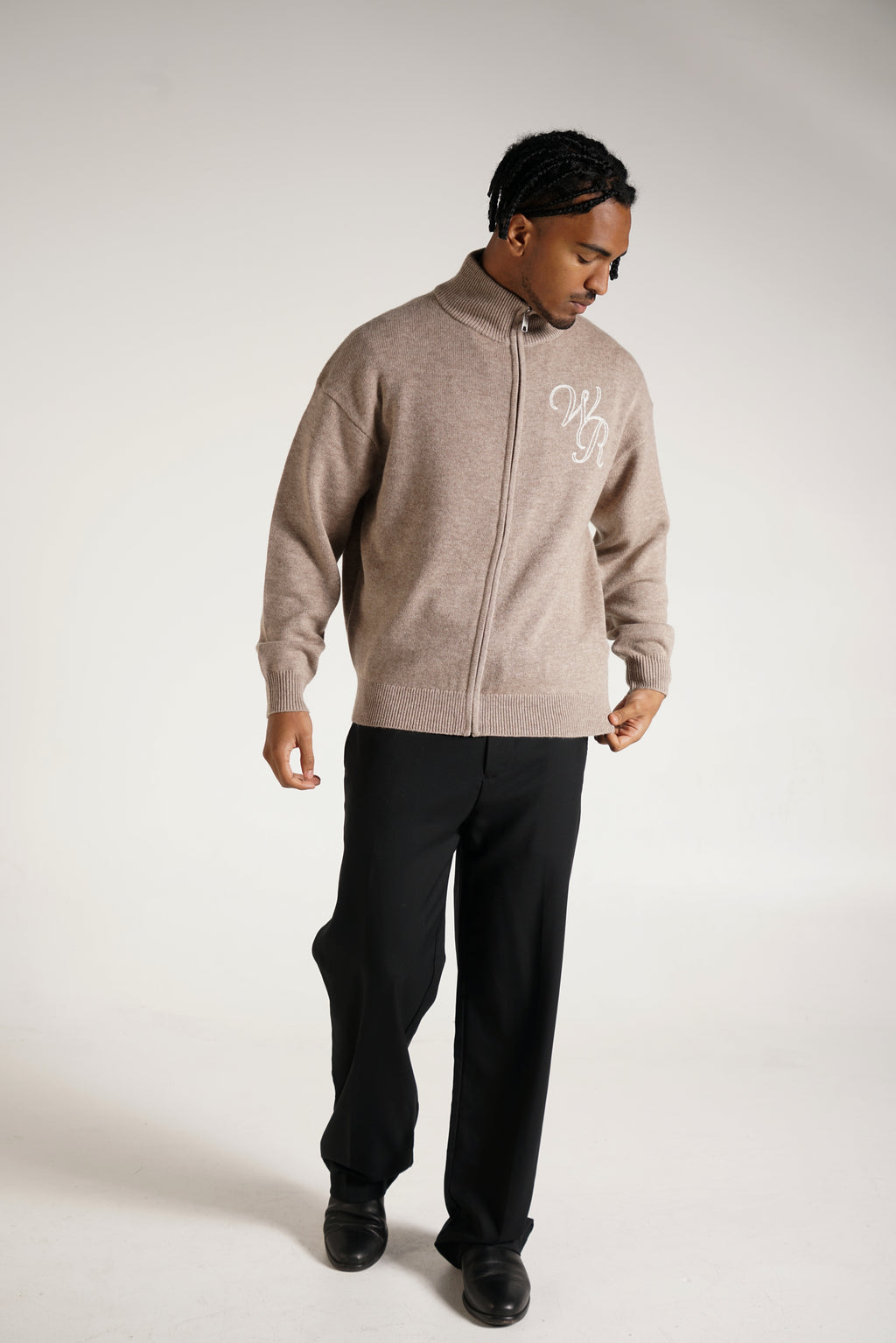 Wool Cashmere Zip Up | Taupe
