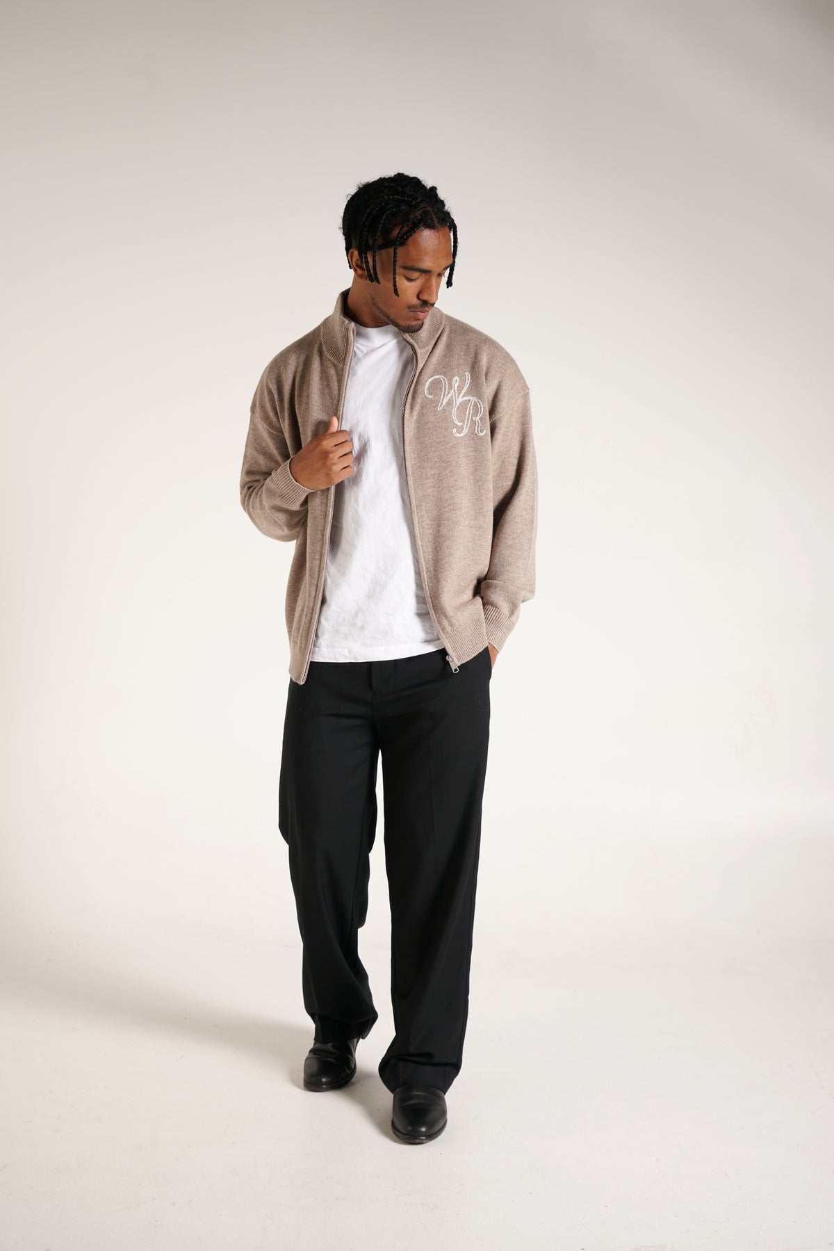Wool Cashmere Zip Up | Taupe