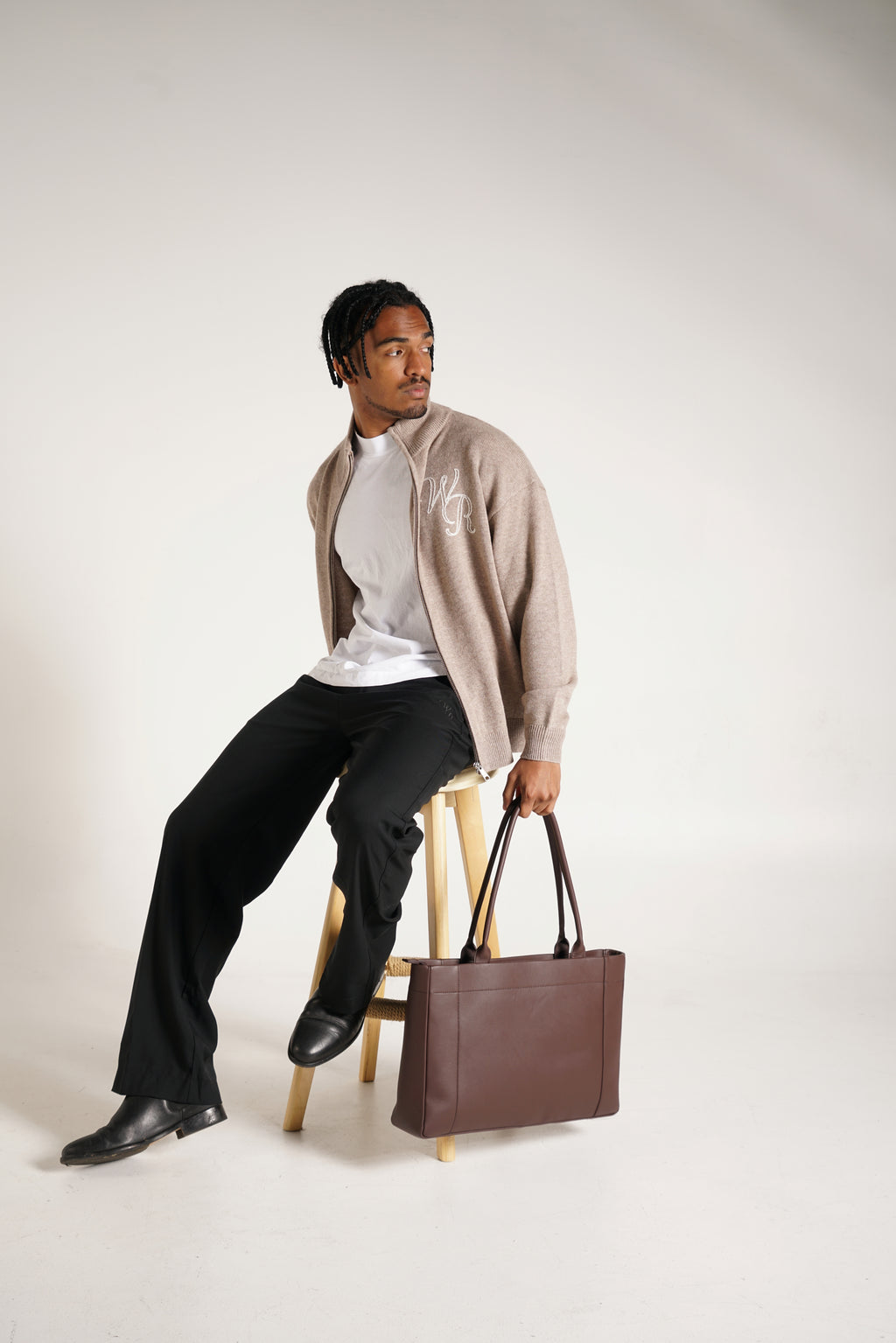 Wool Cashmere Zip Up | Taupe