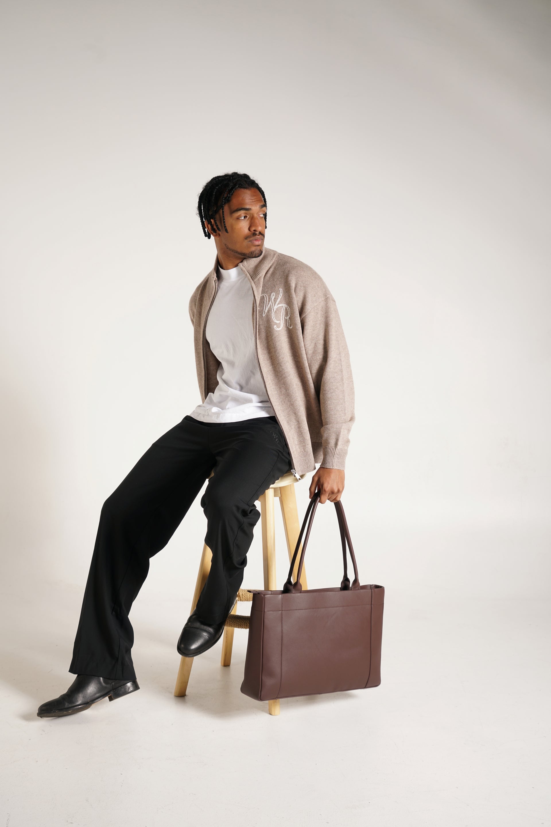 Wool Cashmere Zip Up | Taupe