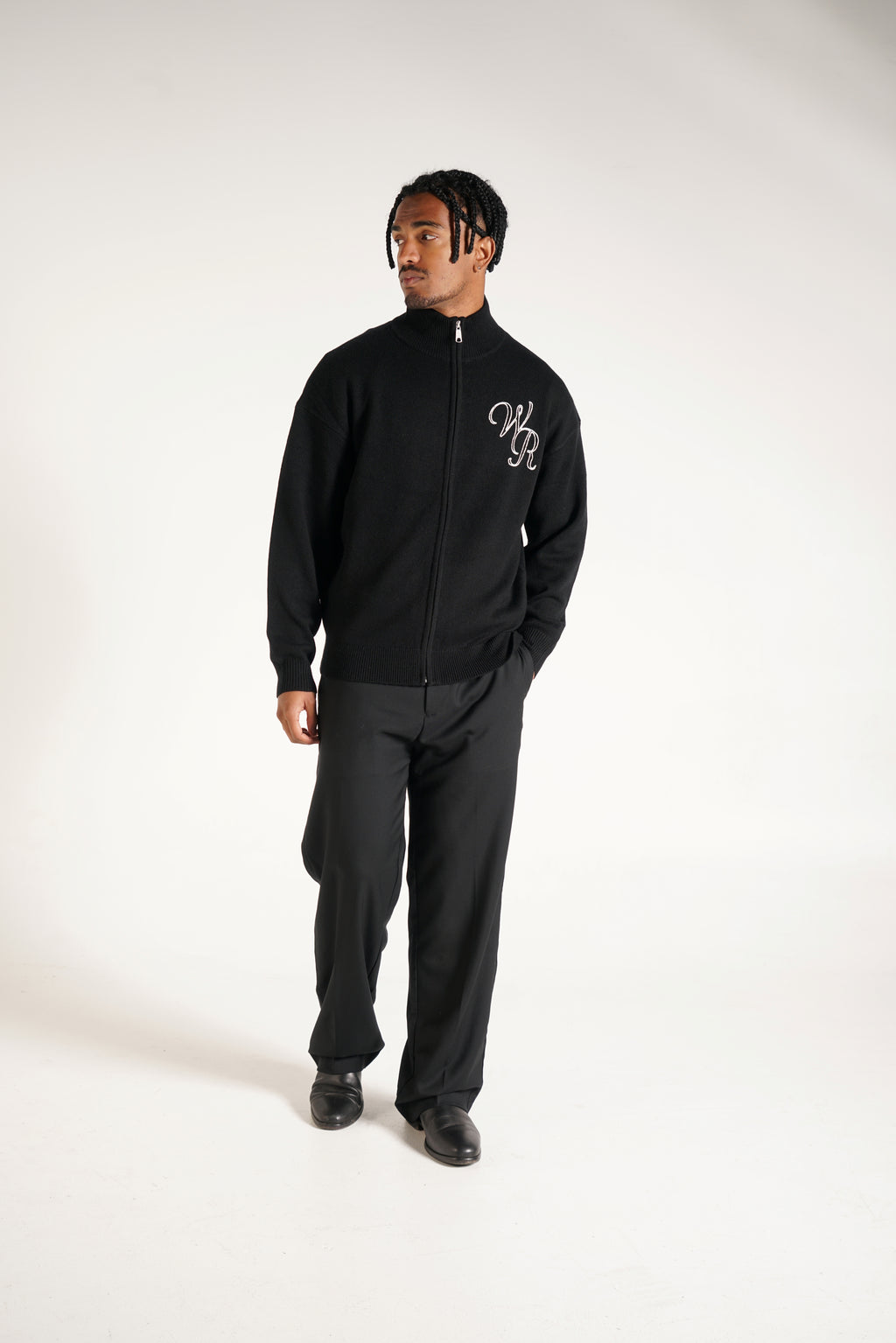 Wool Cashmere Zip Up | Black