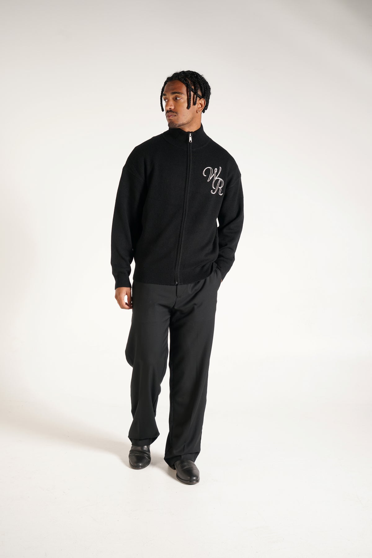 Wool Cashmere Zip Up | Black