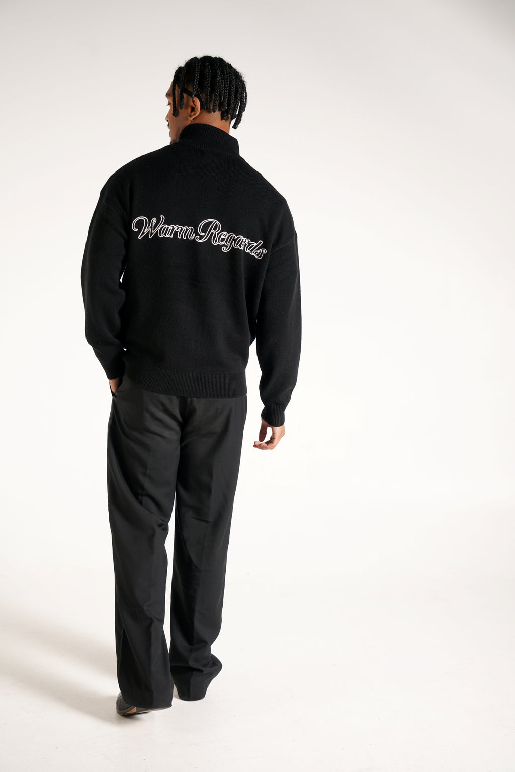 Wool Cashmere Zip Up | Black