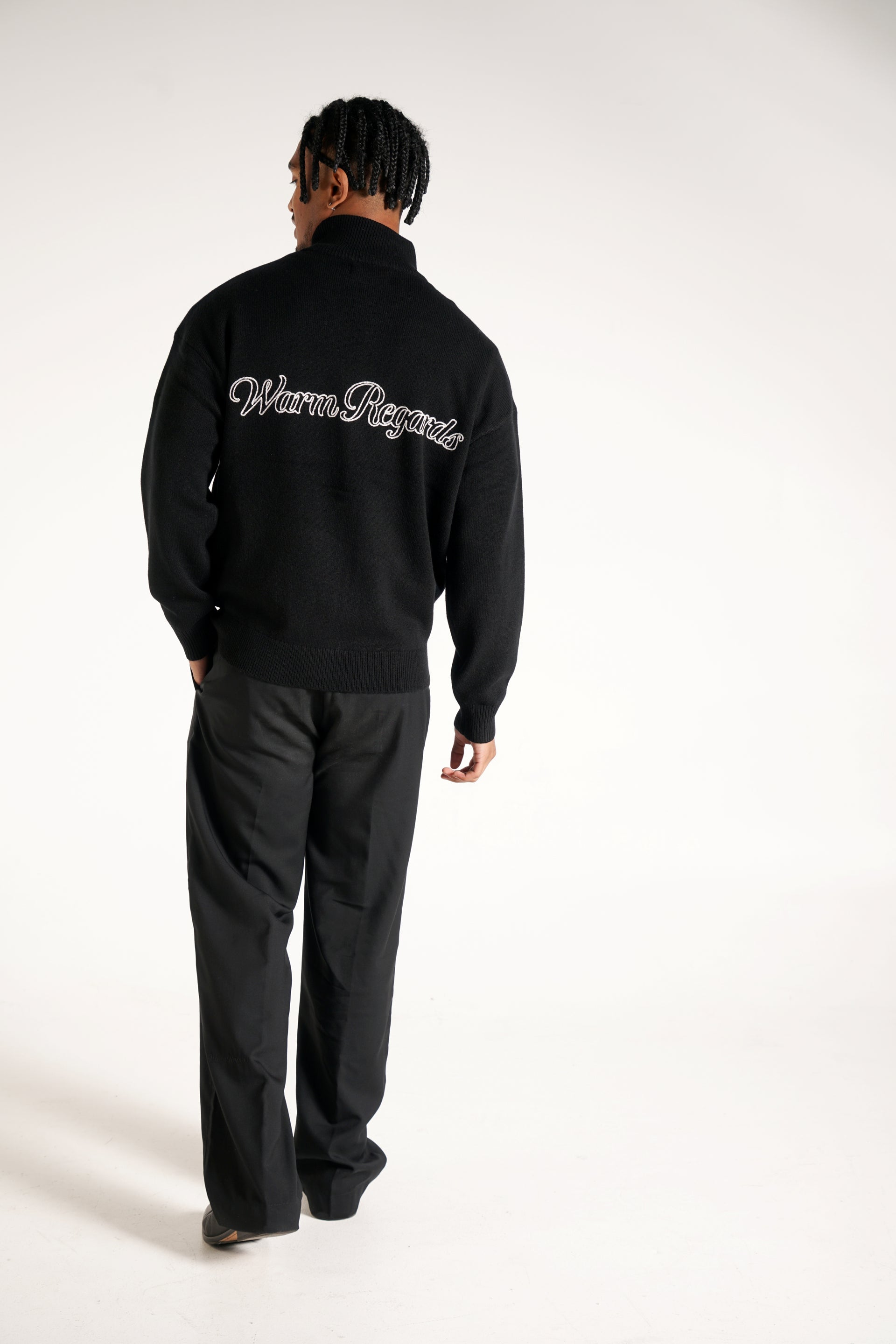 Wool Cashmere Zip Up | Black