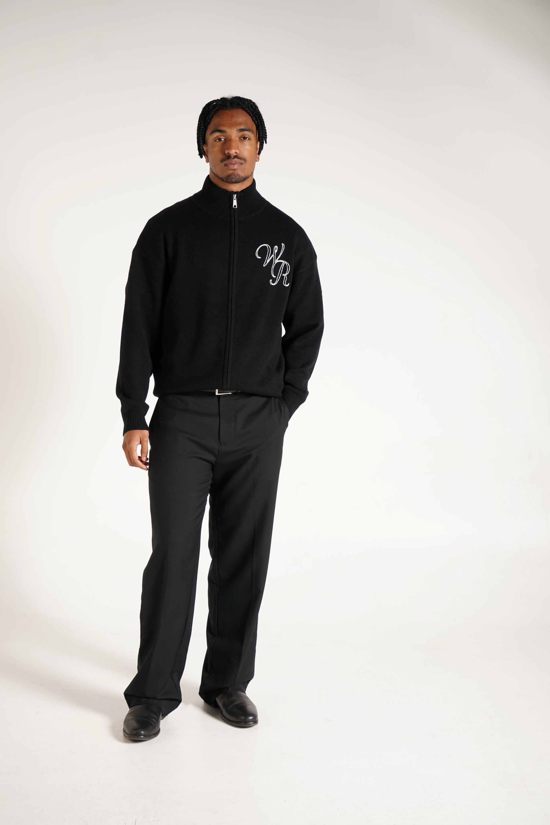 Wool Cashmere Zip Up | Black