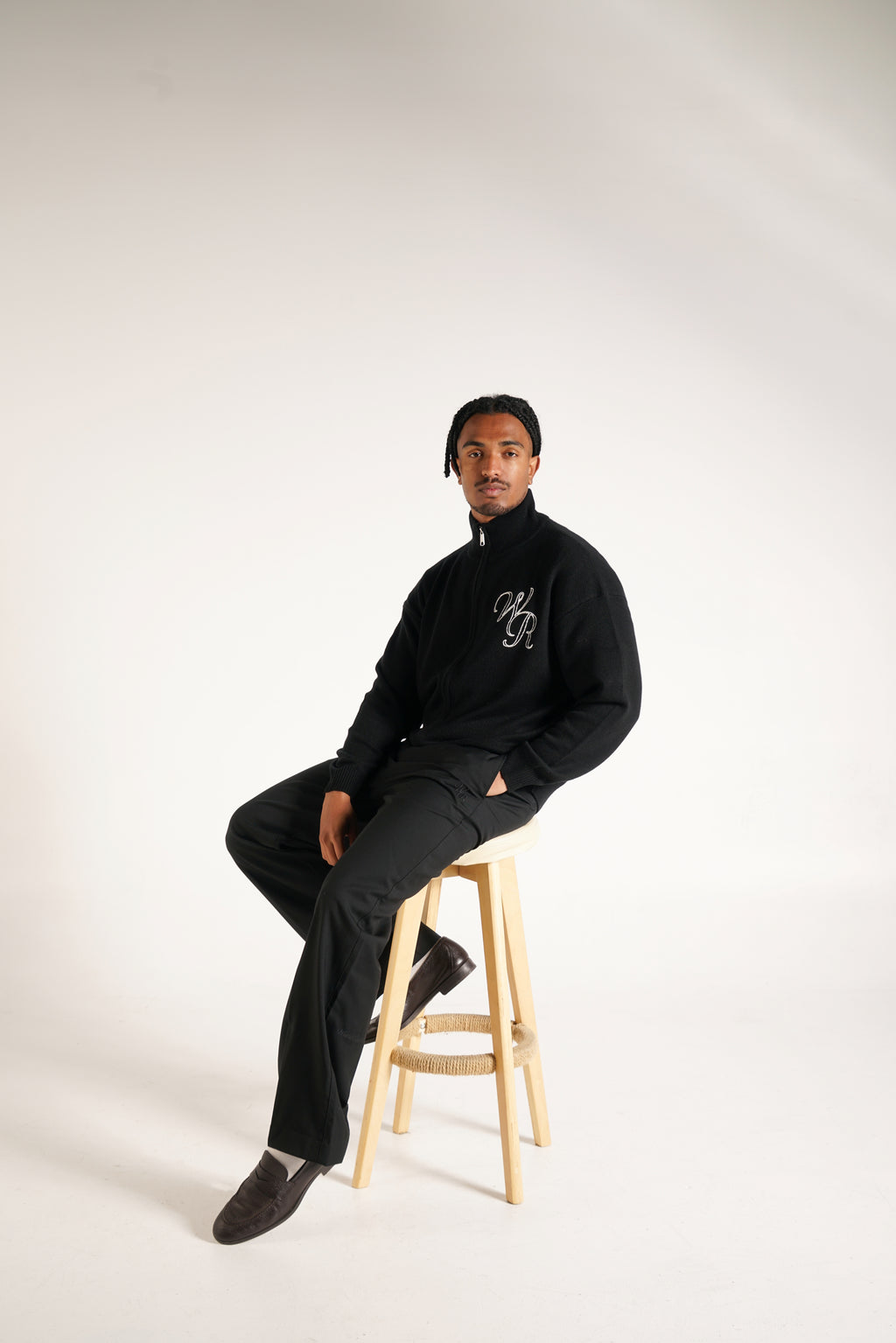 Wool Cashmere Zip Up | Black